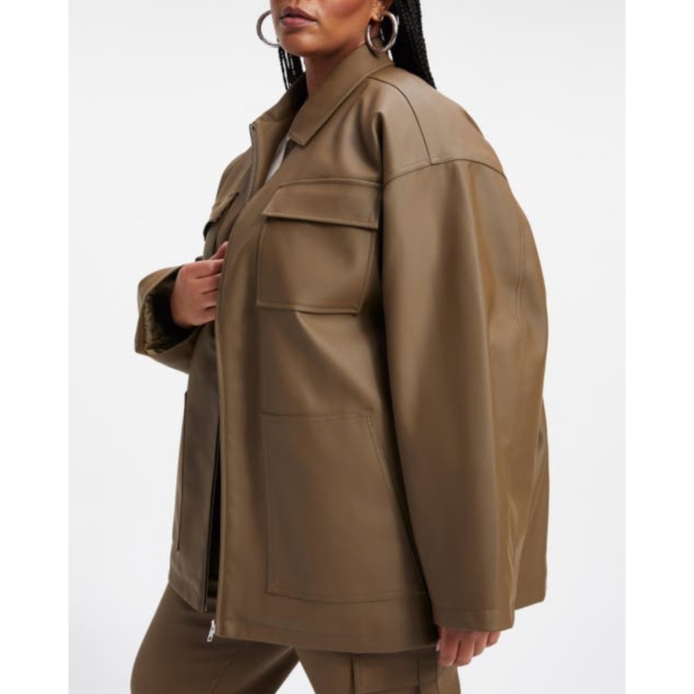 Good American Leather Chore Jacket in Fog - Picture 5 of 11